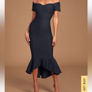 How Much I Care Midnight Blue Off-the-Shoulder Midi Dress